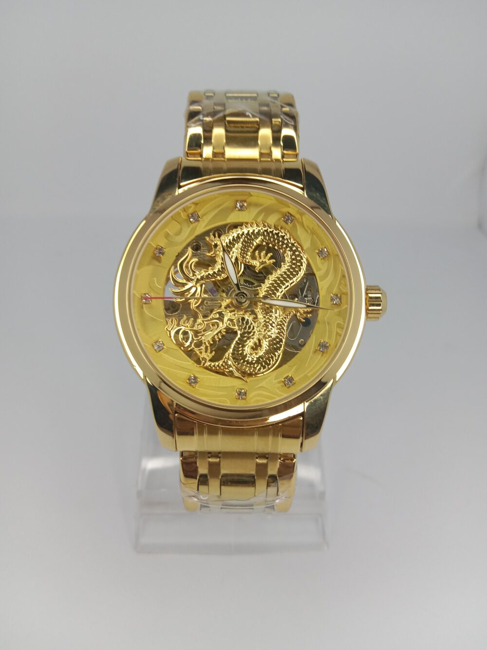 Luxury Automatic Mechanical Gold Dragon Stainless Steel Watch